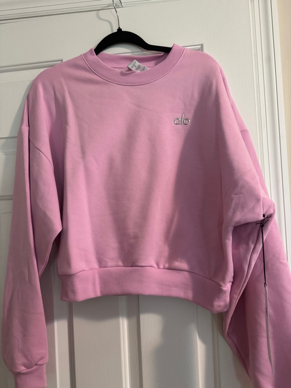Alo Candy Heart Pink Cropped Crewneck Sweatshirt NWT